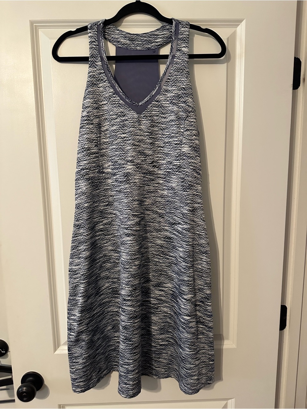 MPG Sleeveless V-Neck Knit Sundress in purple black & white Large